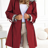 Hooded Plaid Print Long Trench Coat