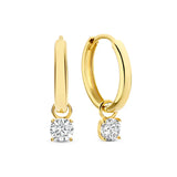 14K GOLD HOOP EARRINGS WITH MOONBEAM STONE
