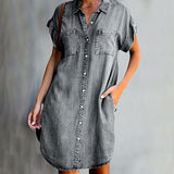 CASUAL BUTTON DENIM SHIRT DRESS