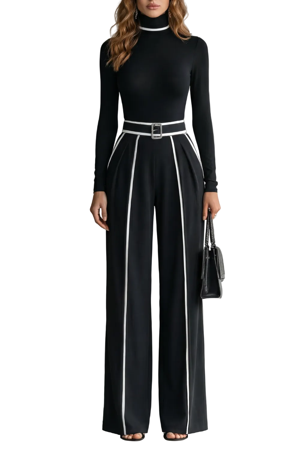 Lunaira – Contrast piping detail – High-neck jumpsuit