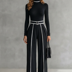 Lunaira – Contrast piping detail – High-neck jumpsuit