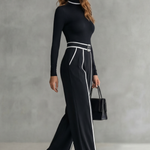 Lunaira – Contrast piping detail – High-neck jumpsuit