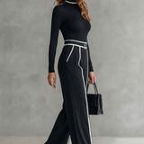 Lunaira – Contrast piping detail – High-neck jumpsuit