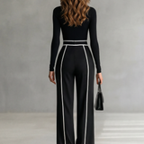Lunaira – Contrast piping detail – High-neck jumpsuit