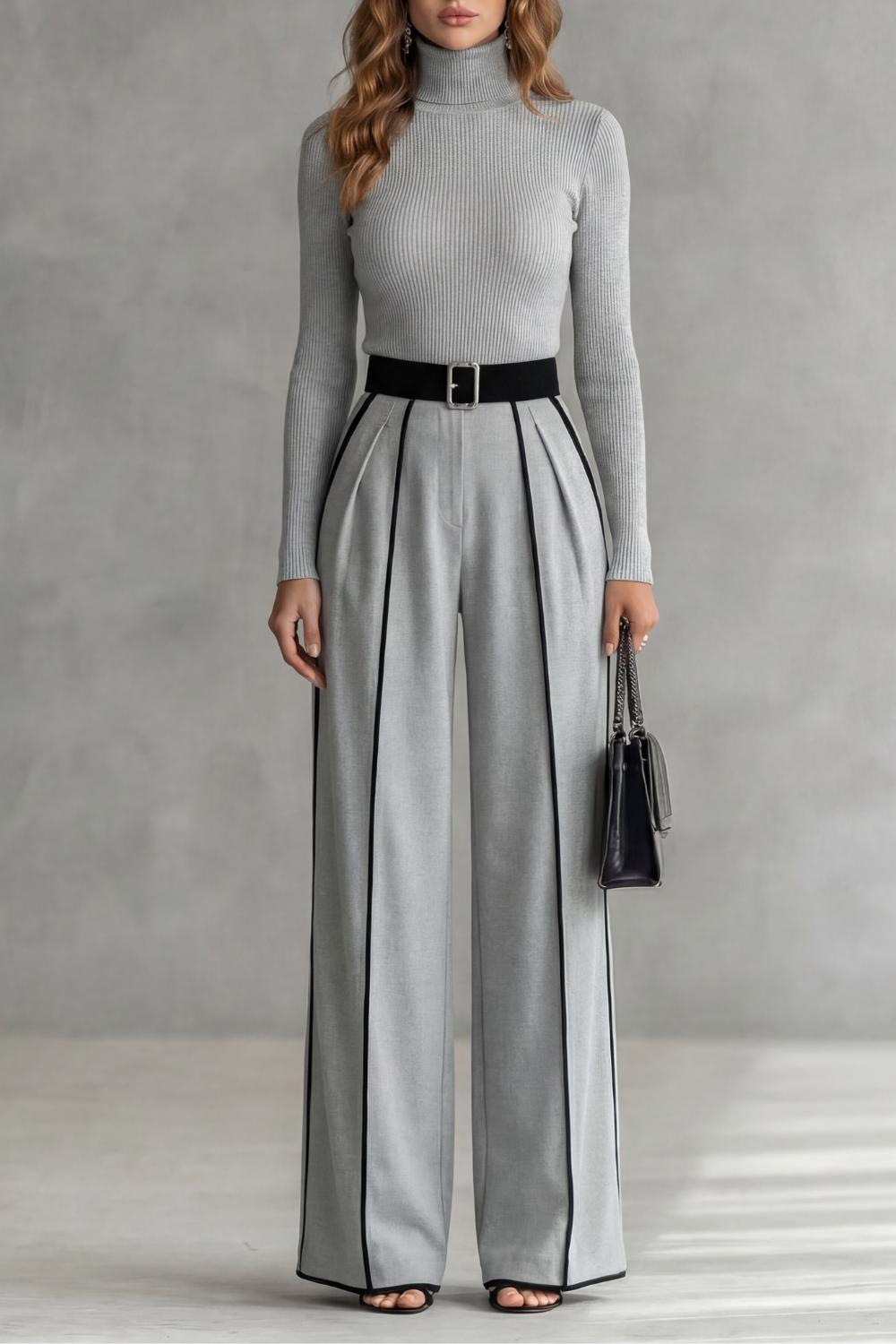 Lunaira – Contrast piping detail – High-neck jumpsuit