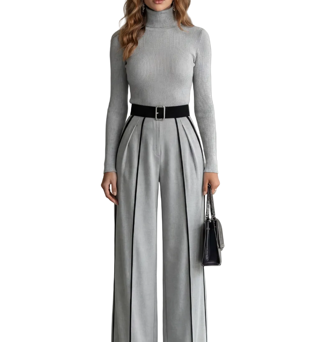 Lunaira – Contrast piping detail – High-neck jumpsuit