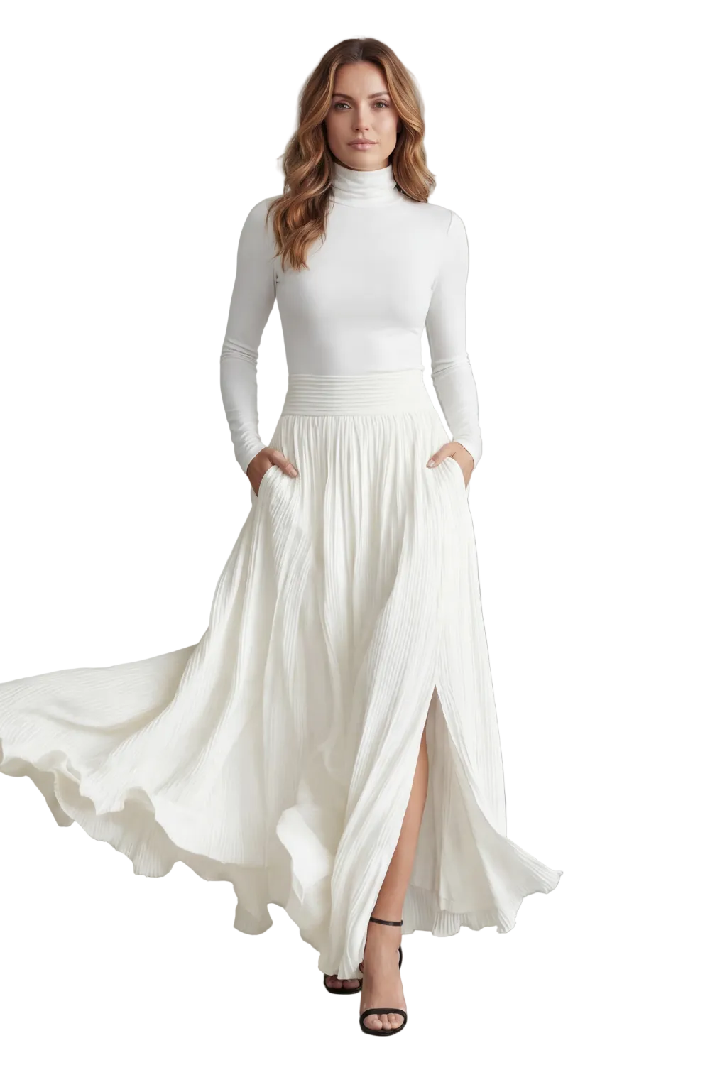 Neravelle – Pleated flow silhouette – Two-piece turtleneck set