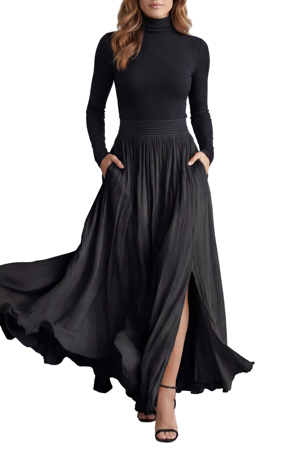 Neravelle – Pleated flow silhouette – Two-piece turtleneck set