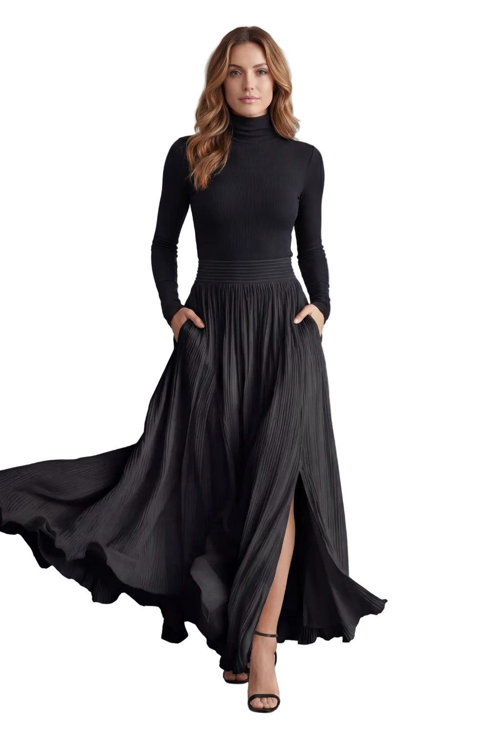 Neravelle – Pleated flow silhouette – Two-piece turtleneck set
