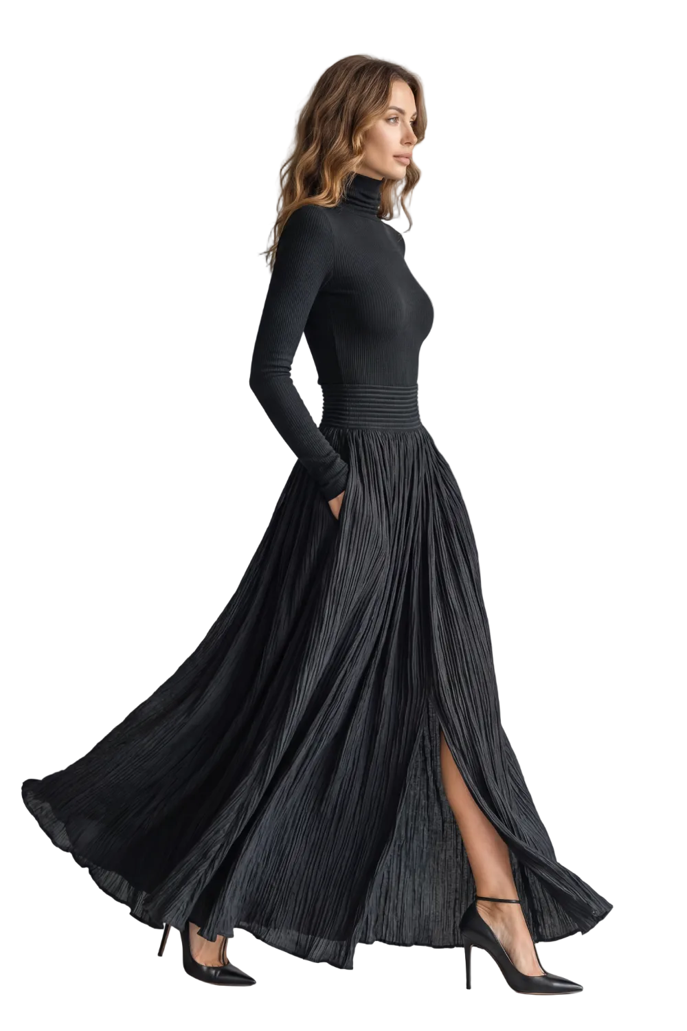 Neravelle – Pleated flow silhouette – Two-piece turtleneck set