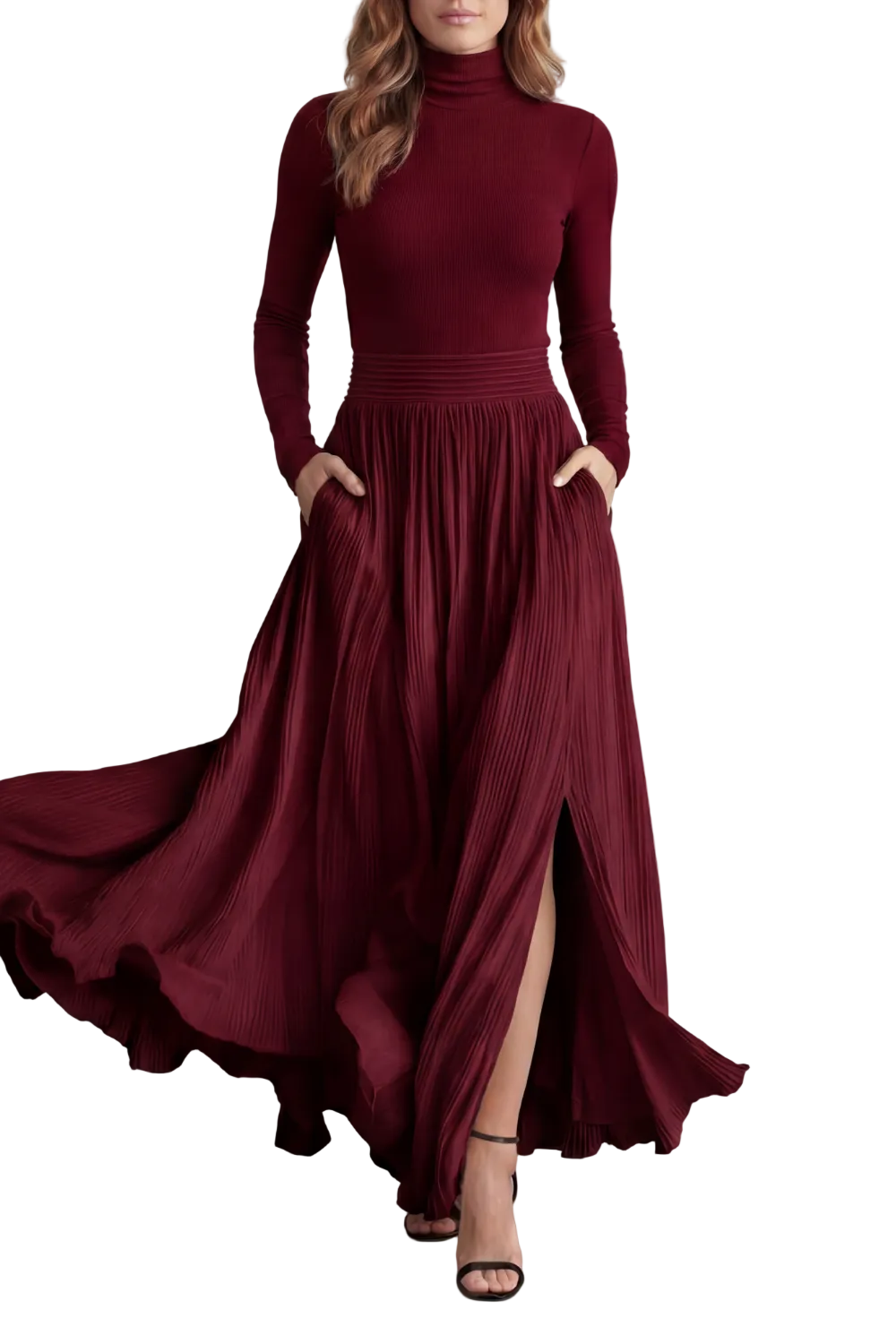 Neravelle – Pleated flow silhouette – Two-piece turtleneck set