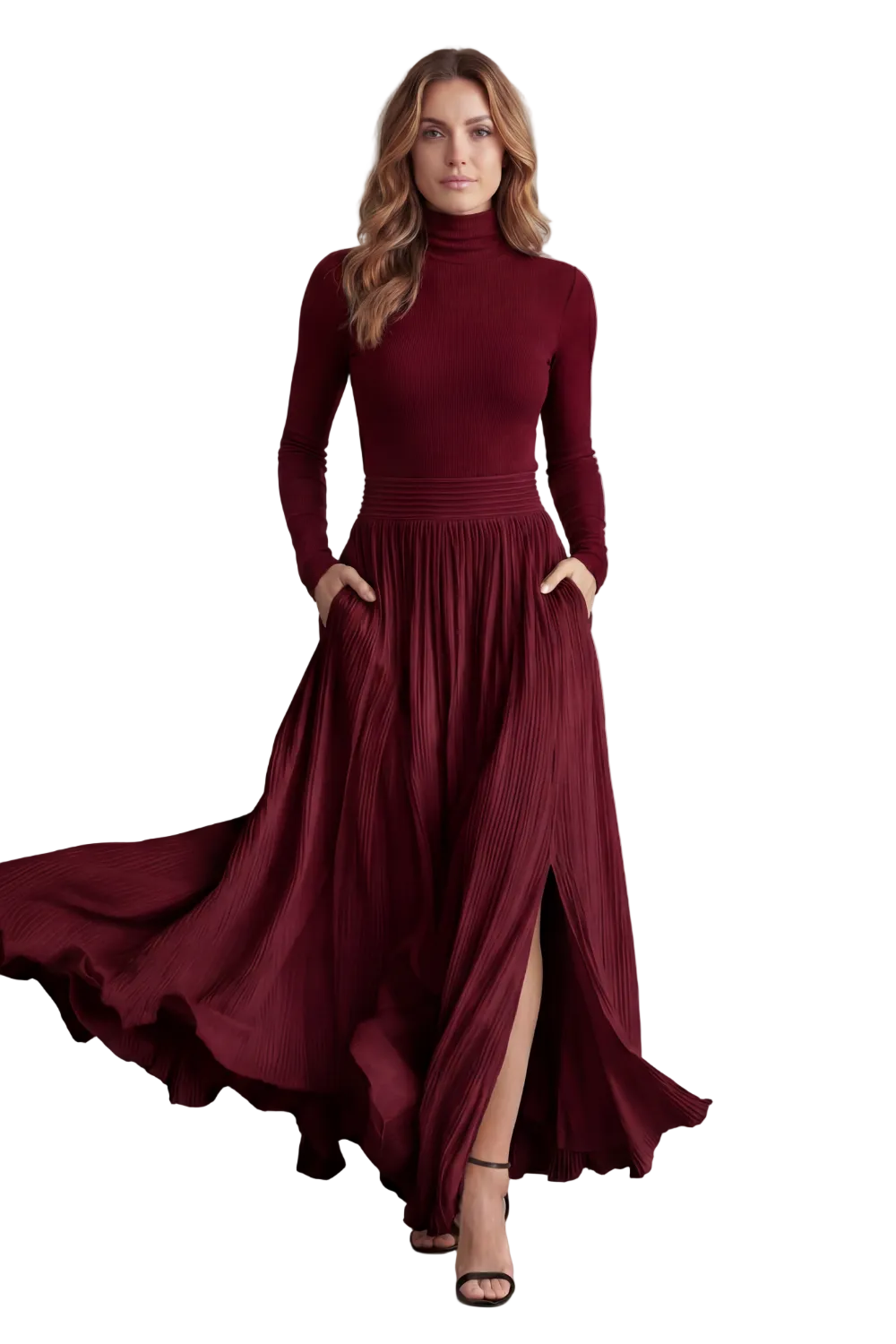 Neravelle – Pleated flow silhouette – Two-piece turtleneck set