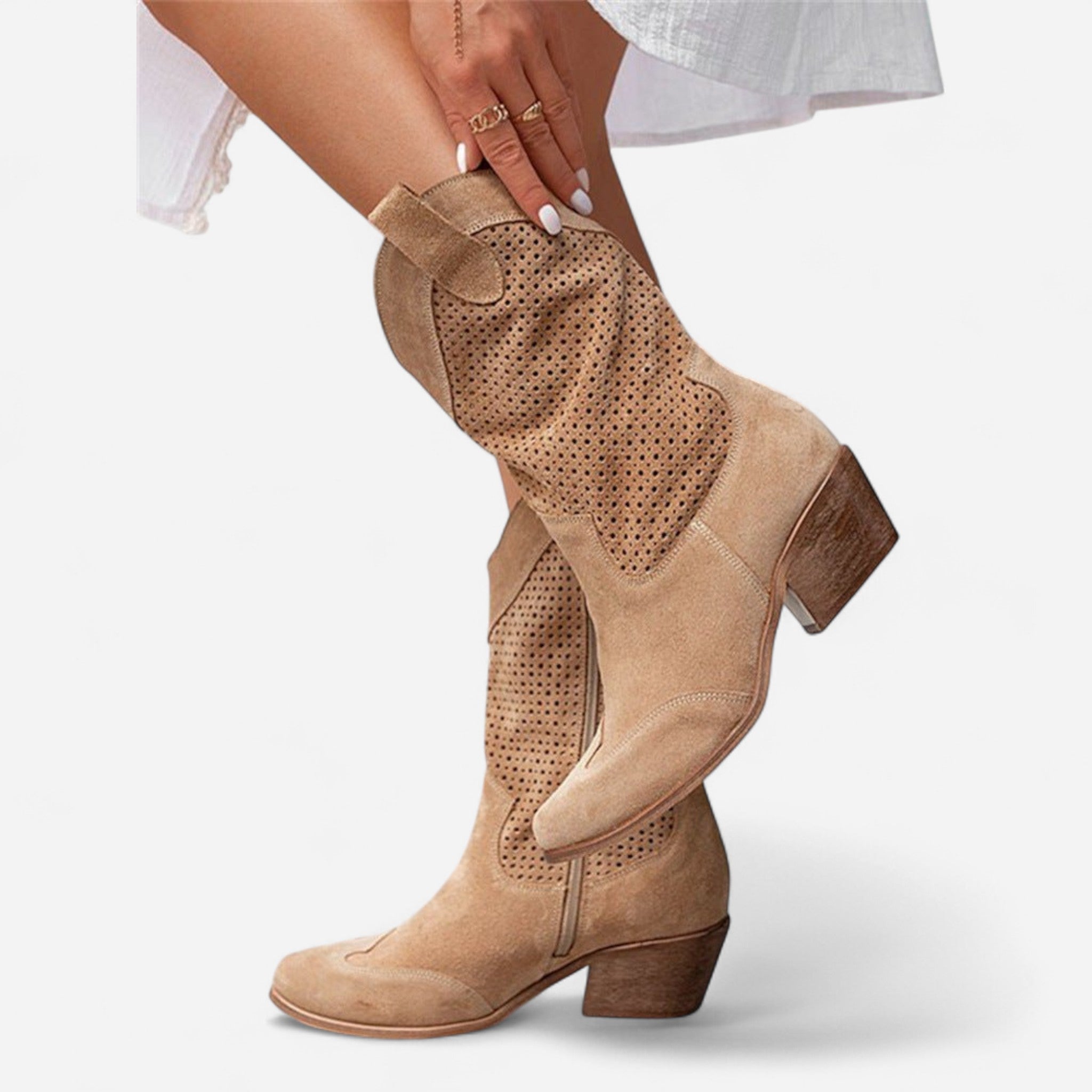 WESTERN SUEDE ANKLE BOOTS WITH BLOCK HEEL