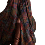 Retro lapel reddish brown plaid maxi dress