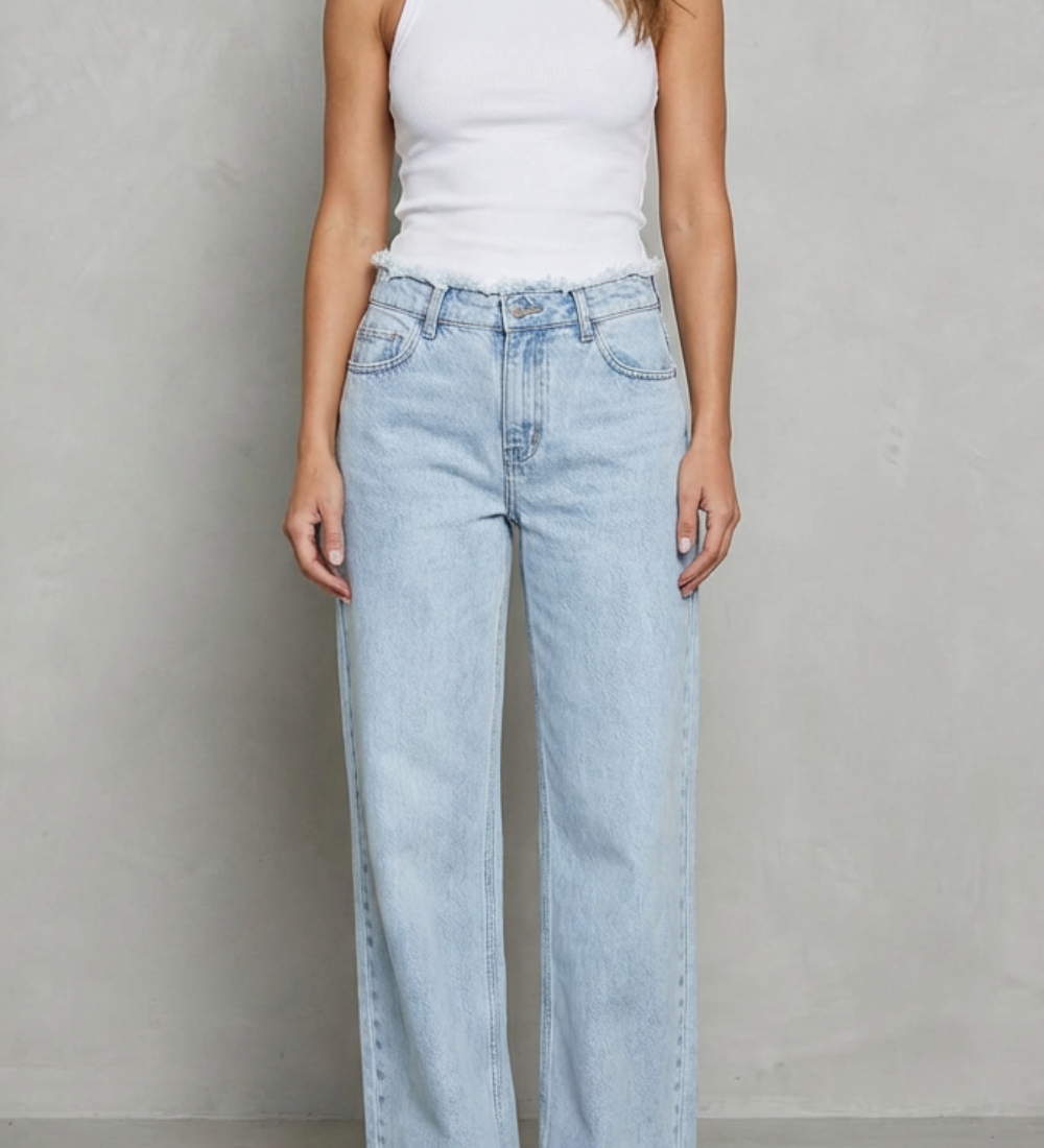 Rivazza – Raw hem detail – High-waist wide-leg jeans