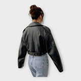 SHORT BELTED LEATHER-LOOK JACKET