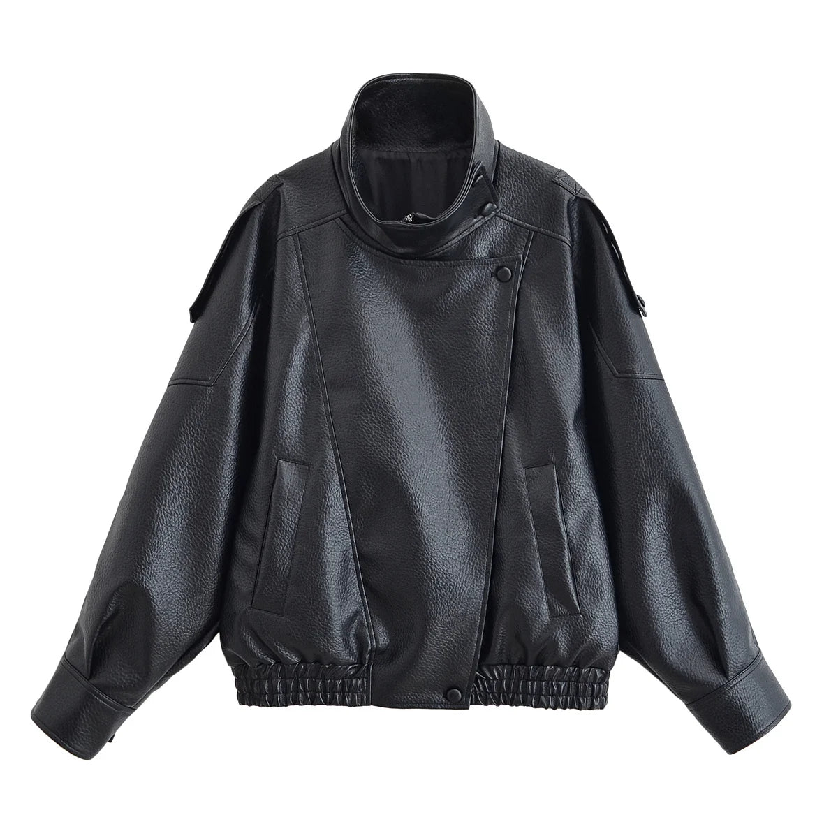Hh mulheres outono moda jaquetas assimétricas botão bolso mangas compridas preto solto zíper jaquetas femininas casacos de rua alta