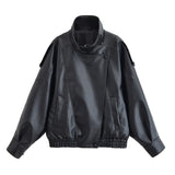Hh mulheres outono moda jaquetas assimétricas botão bolso mangas compridas preto solto zíper jaquetas femininas casacos de rua alta