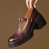 COMFORT LEATHER MARY JANE SHOES WITH T-STRAP