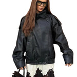 Hh mulheres outono moda jaquetas assimétricas botão bolso mangas compridas preto solto zíper jaquetas femininas casacos de rua alta