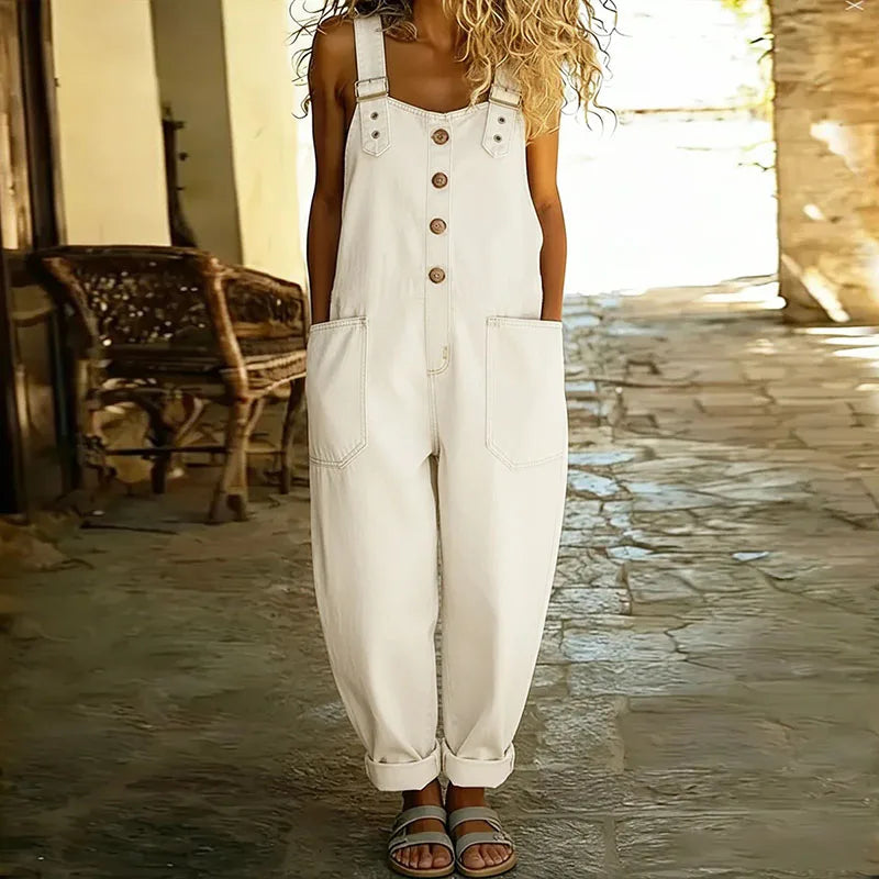 RELAXED BUTTON FRONT DENIM OVERALLS 2