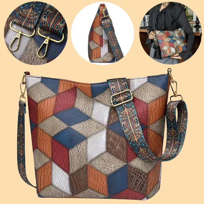 GENUINE LEATHER MOSAIC HANDBAG