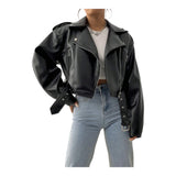 SHORT BELTED LEATHER-LOOK JACKET