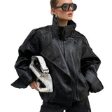 Hh mulheres outono moda jaquetas assimétricas botão bolso mangas compridas preto solto zíper jaquetas femininas casacos de rua alta