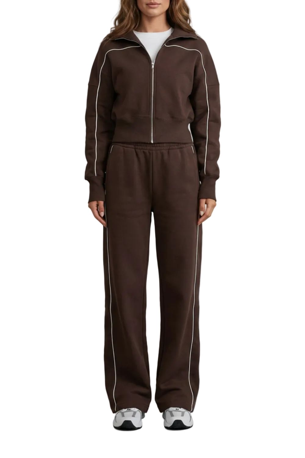 Savina – Urban Edge Piped Zip Jacket & Wide-Leg Pants Set