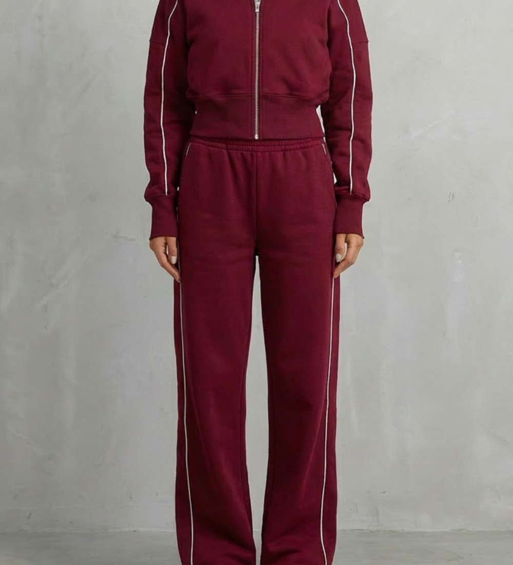 Savina – Urban Edge Piped Zip Jacket & Wide-Leg Pants Set