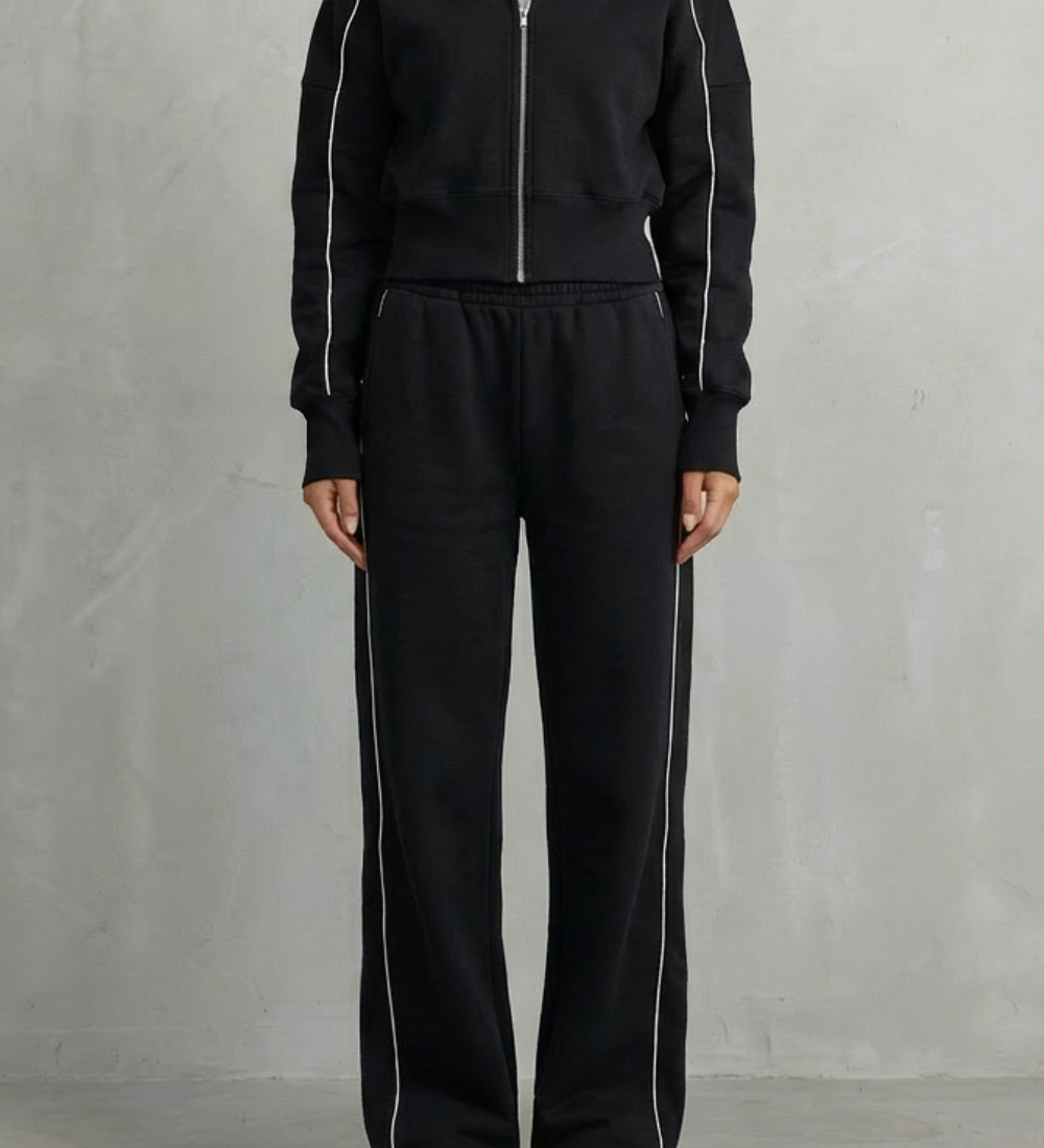 Savina – Urban Edge Piped Zip Jacket & Wide-Leg Pants Set