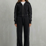 Savina – Urban Edge Piped Zip Jacket & Wide-Leg Pants Set