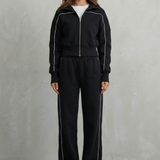 Savina – Urban Edge Piped Zip Jacket & Wide-Leg Pants Set