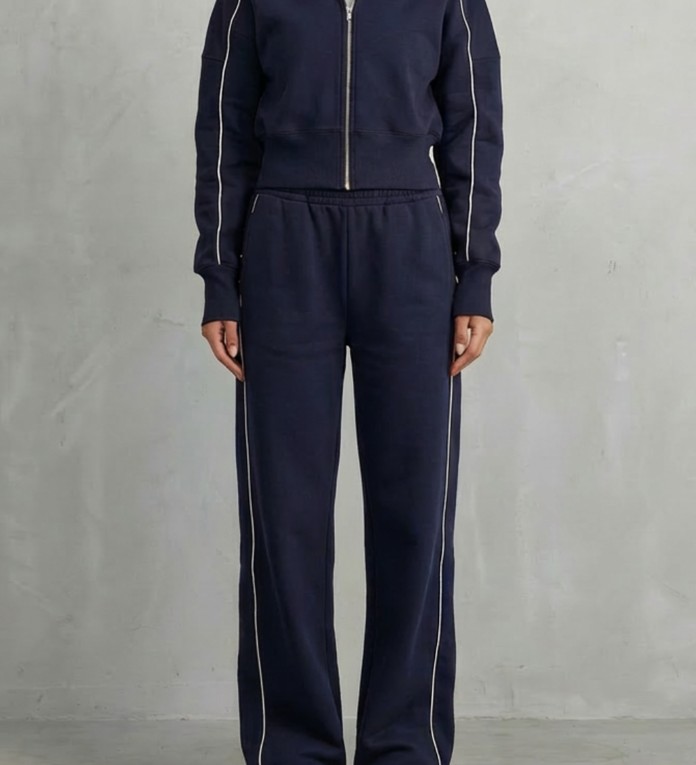 Savina – Urban Edge Piped Zip Jacket & Wide-Leg Pants Set