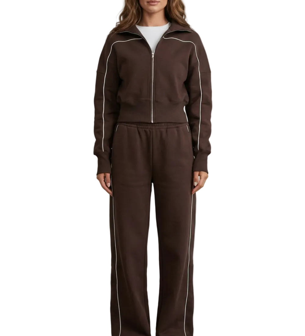 Savina – Urban Edge Piped Zip Jacket & Wide-Leg Pants Set