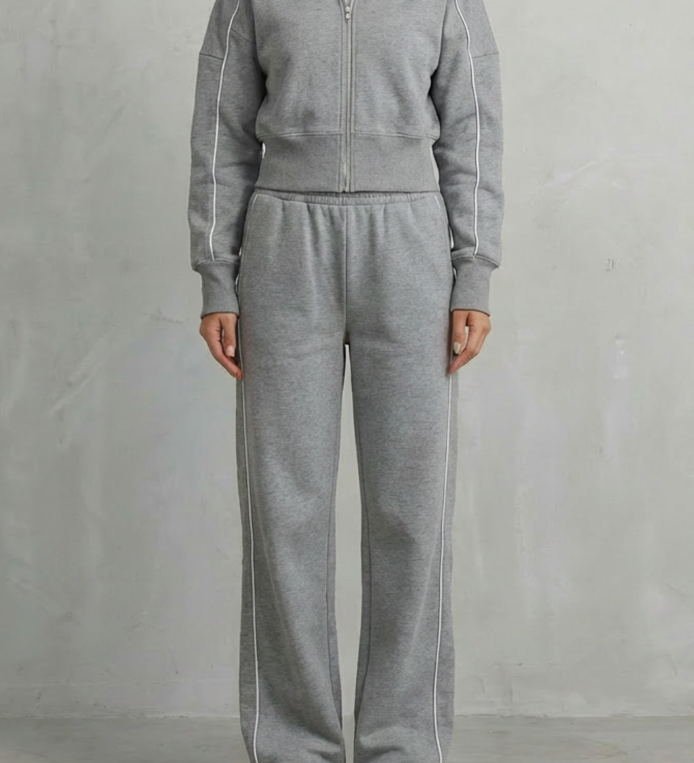 Savina – Urban Edge Piped Zip Jacket & Wide-Leg Pants Set