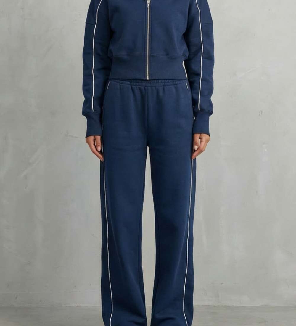 Savina – Urban Edge Piped Zip Jacket & Wide-Leg Pants Set