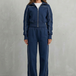 Savina – Urban Edge Piped Zip Jacket & Wide-Leg Pants Set