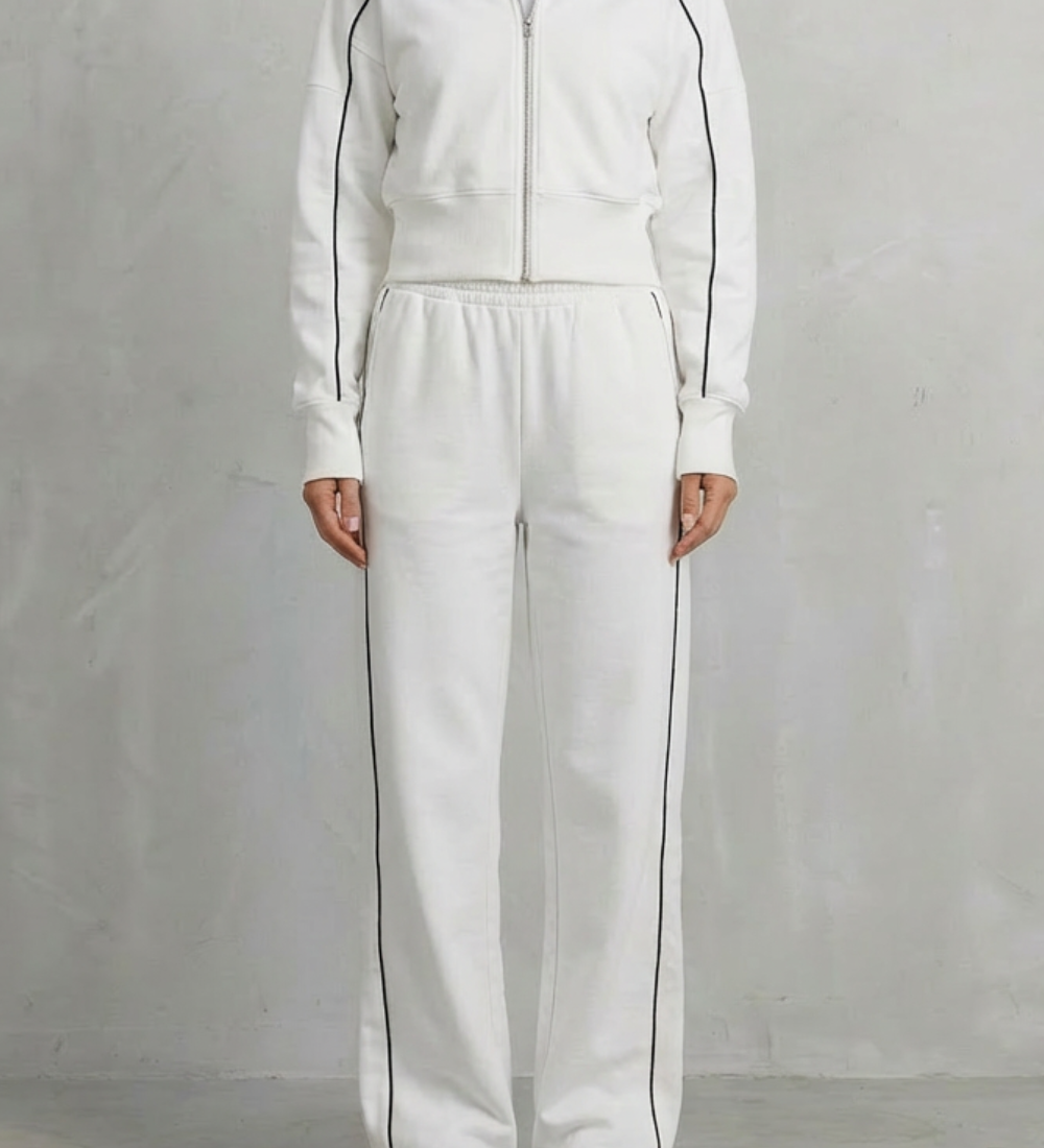 Savina – Urban Edge Piped Zip Jacket & Wide-Leg Pants Set
