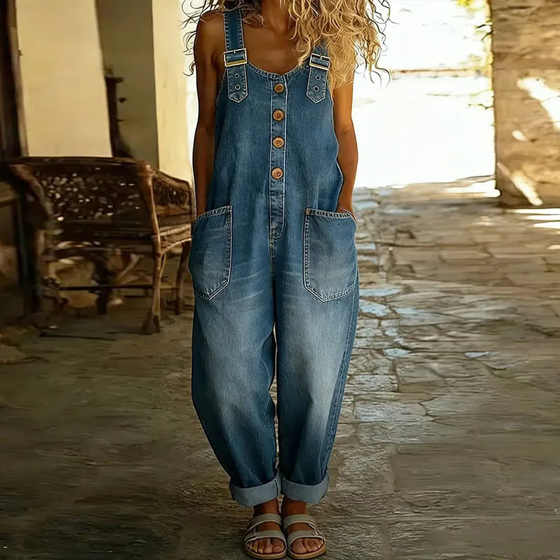RELAXED BUTTON FRONT DENIM OVERALLS 2