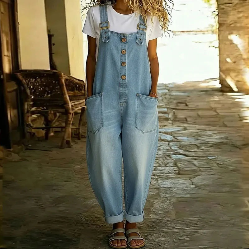 RELAXED BUTTON FRONT DENIM OVERALLS 2