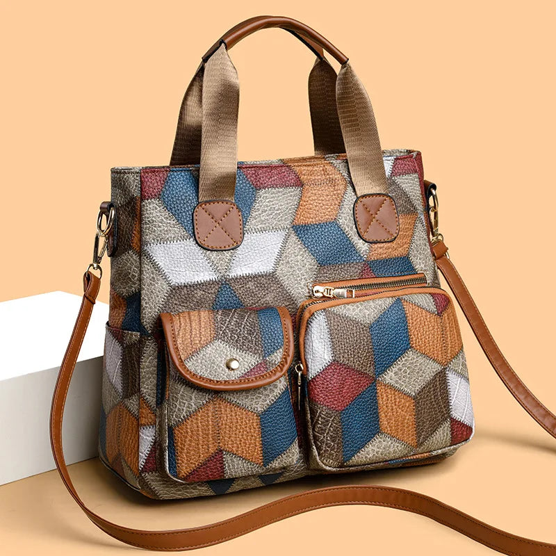 GENUINE LEATHER MOSAIC HANDBAG