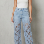 Solérine – Floral lace overlay – Wide-leg denim jeans