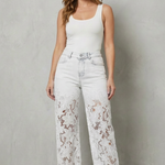 Solérine – Floral lace overlay – Wide-leg denim jeans