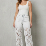 Solérine – Floral lace overlay – Wide-leg denim jeans