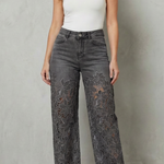 Solérine – Floral lace overlay – Wide-leg denim jeans