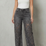 Solérine – Floral lace overlay – Wide-leg denim jeans