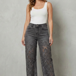 Solérine – Floral lace overlay – Wide-leg denim jeans