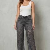 Solérine – Floral lace overlay – Wide-leg denim jeans