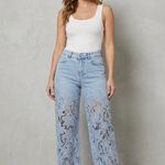Solérine – Floral lace overlay – Wide-leg denim jeans